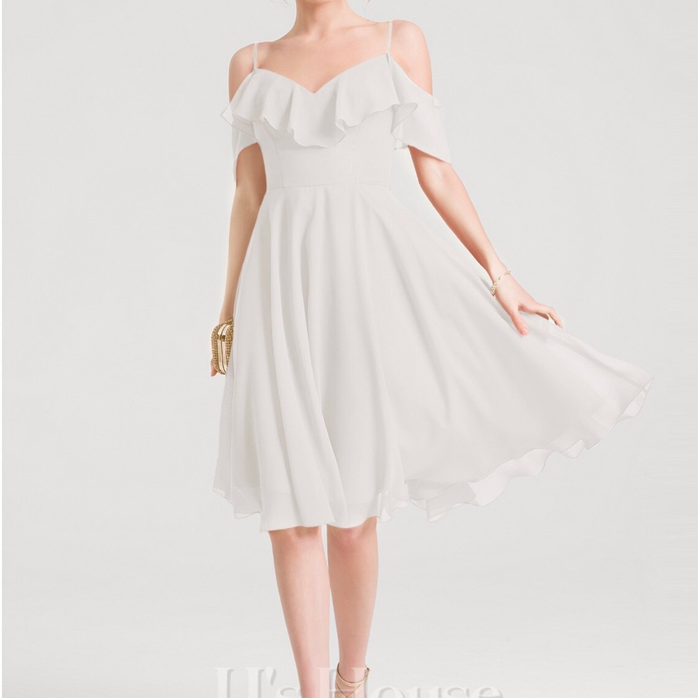 Elegant White Off-Shoulder Dress Size 14